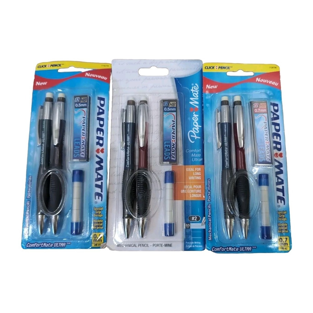 3 Paper Mate Comfortmate Ultra Mechanical 0.5 0.7mm Lead Rubber Grip Pencils Lot